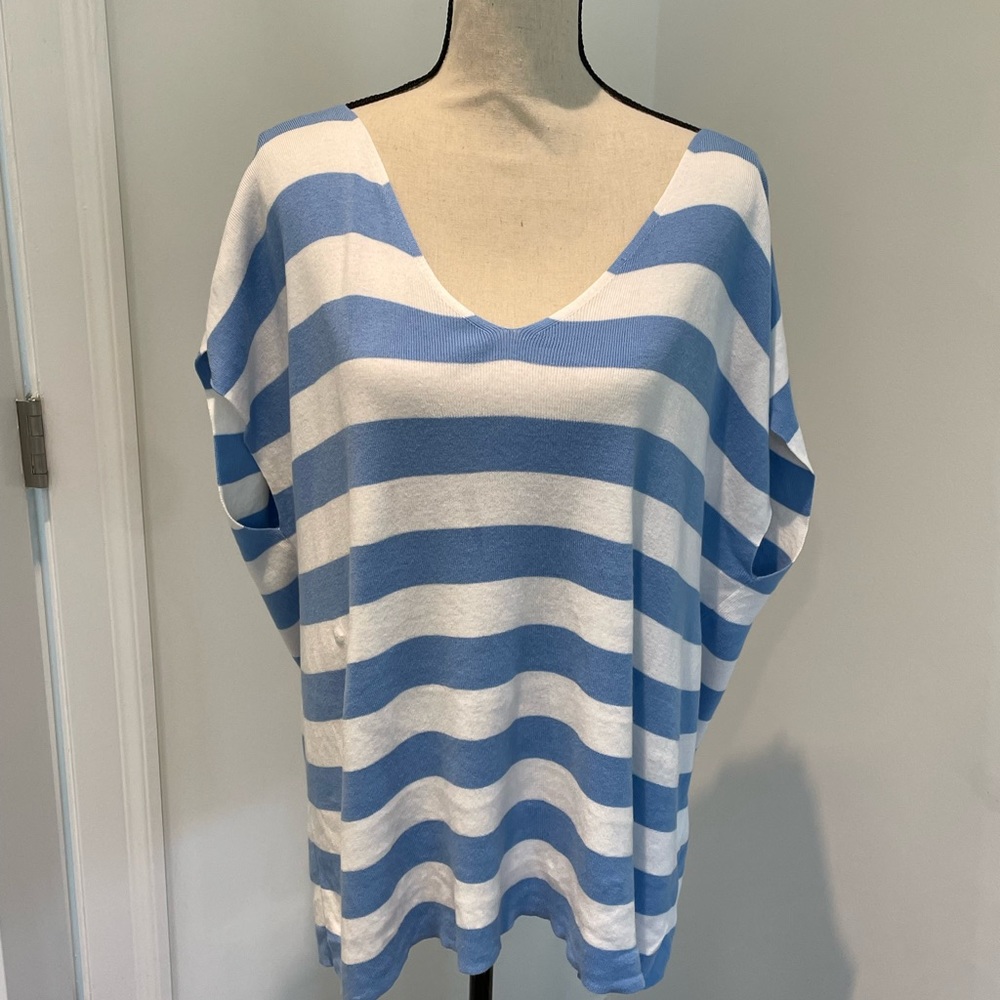 Talbots Blue and White Striped V-Neck Top 2X